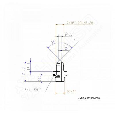 HANSA Manometer Anschlussnippel 6 mm | G1/4''  7/16'' UNF AN 2726304050