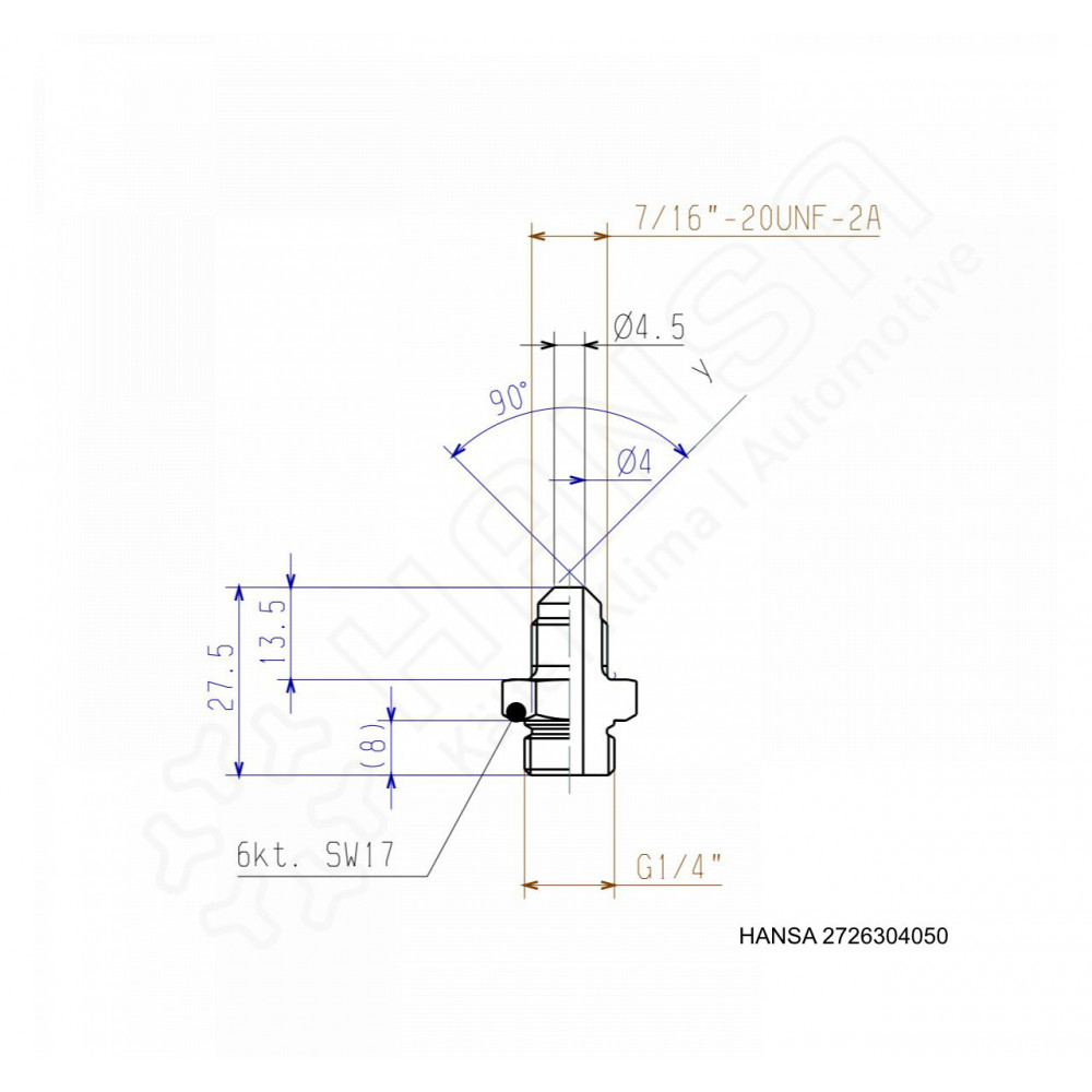 HANSA Manometer Anschlussnippel 6 mm | G1/4''  7/16'' UNF AN 2726304050
