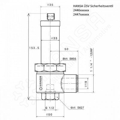HANSA Überström-Sicherheitsventil ÜSV  19,0 bar /  12,5 mm / G1/2'' ÜSV 2446190050