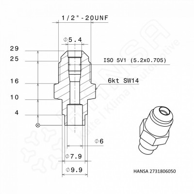 HANSA Brazing socket 1/2 "-20UNF and ISO 5V1_2731806050