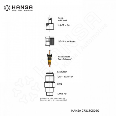 HANSA Brazing socket set w valve insert cap DIN 8919 6 mm | 1/4''_2731805050