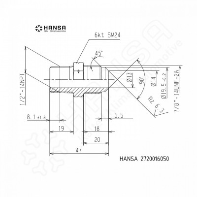 HANSA Screw-in adapter DIN 8906* 15/16 mm | 7/8'' UNF | 1/2'' NPT_2720016050