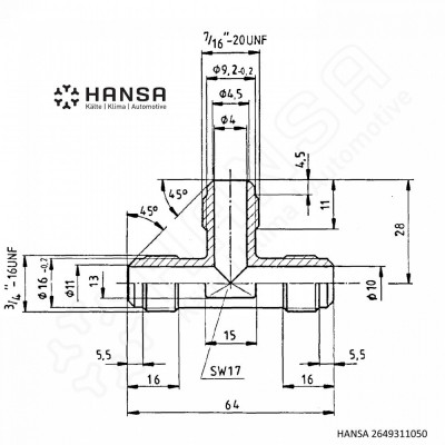 HANSA T-Stück 12/6mm | 3/4''-16UNF | 7/16''-20UNF TR 2649311050