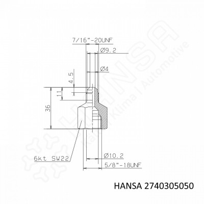 HANSA Aufschraubstutzen 7/16''-20UNF 5/8''-18UNF AS 2740305050