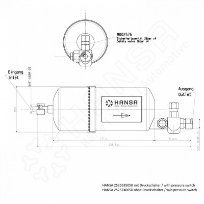HANSA Receiver drier 0,4l  drier w pressure switch 2525535050