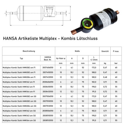 HANSA Filtertrockner Schauglas Kombi Stahl HMK084S SG HMK 2837512050