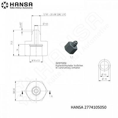 HANSA Flaschenanschlussstück M16x1,5 auf 7/16''-20 FA 2774105050