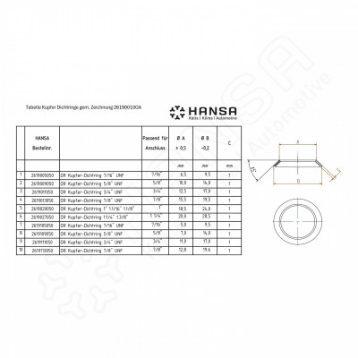 HANSA DR Kupfer-Dichtring 7/16" UNF DR 2619105050