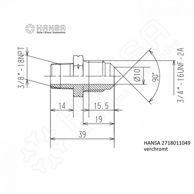 HANSA Einschraubstutzen DIN 8906* 12 mm | 3/4'' UNF | 3/8'' NPT verchromt EK 2718011049