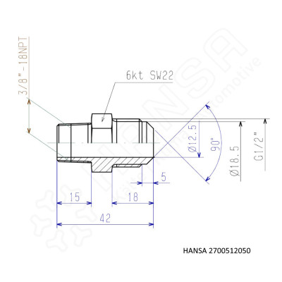 HANSA Connection nipple for KSV/ÜSV G1/2''  3/8''-18NPT AN 2700512050