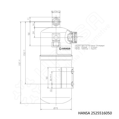 HANSA SammlerTrockner Ø75 0,7l mit Schauglas 5/8''UNF 197mm STS 2525516050