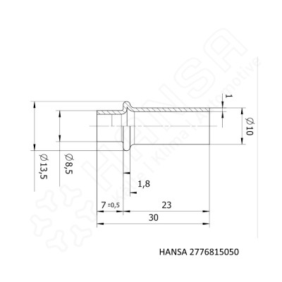 HANSA Cu-Rohrstück mit Bund für O-Ring-Ausführung Ø10 mm x 30 ROC 2776815050
