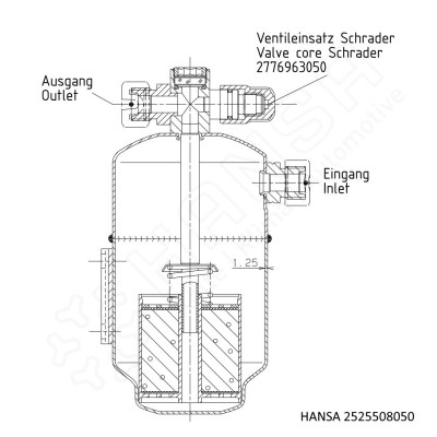HANSA Receiver drier 0,54l Ø75 x167mm sight glass access point STS2525508050