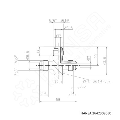 HANSA T-Stück  3x 5/8''-18UNF passend für 10 mm 3/8'' TN 2642309050