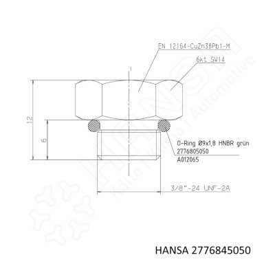 HANSA Plug brass 3/8''-24UNF 2A w O-ring VS 2776845050