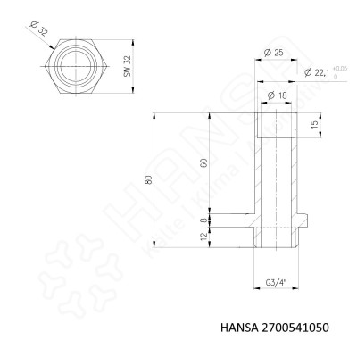 HANSA Lötadapter G3/4" 22mm für XD-ÜSV Ausgang LSA 2700541050
